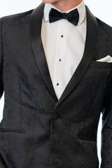 close up details of Black Paisley Slim Fit Tuxedo Coat