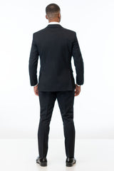 back view of man wearing Black Performance Stretch Slim Fit Suit 