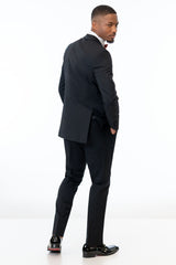 back view of man wearing Black Performance Stretch Slim Fit Tuxedo