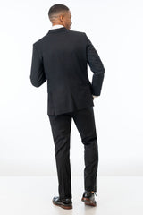 back view of man wearing Black Stretch Slim Fit Suit 
