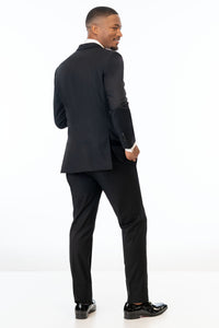 back view of man wearing Black Stretch Slim Fit Tuxedo