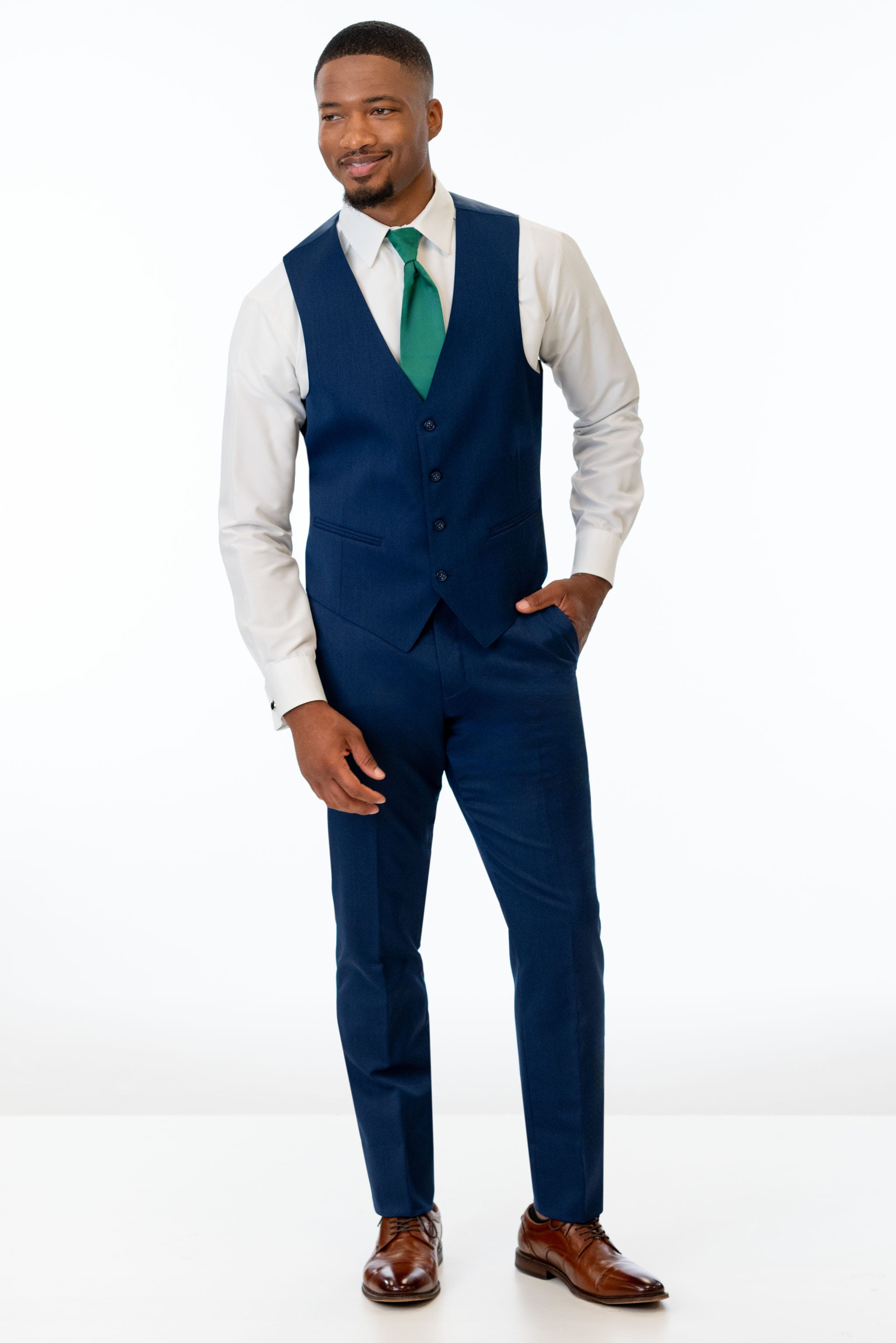 man wearing Blue Performance Stretch Slim Fit Suit pants and vest