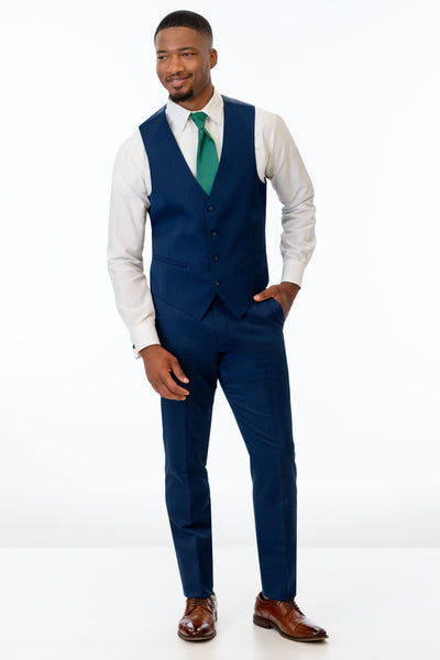 blue dress vest Men's Linen-Look Denim Blue Suit Vest, 60 Standard