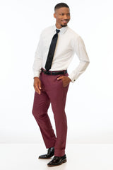 man wearing Brick Stretch Slim Fit Suit pants, white shirt, and black tie
