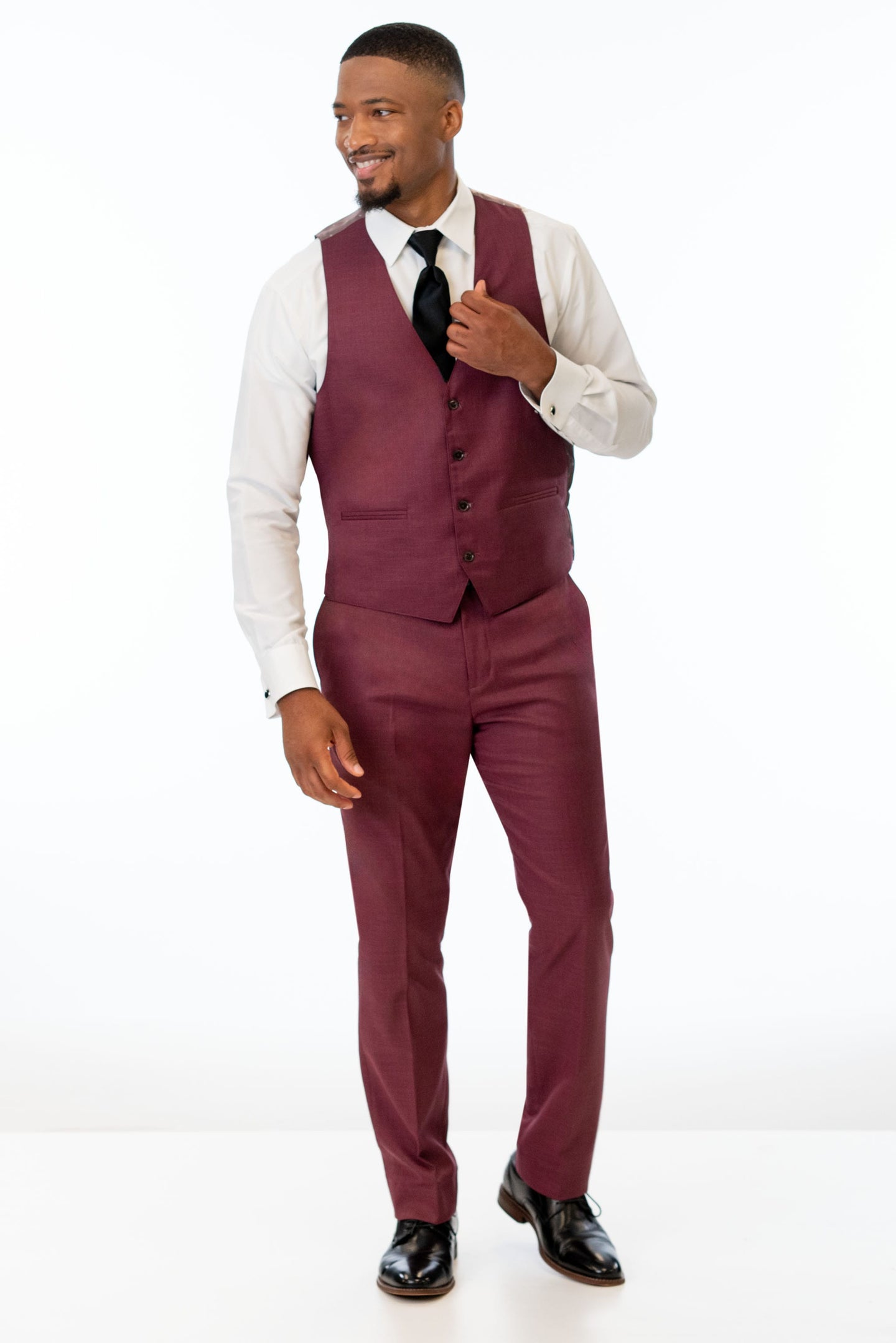 man wearing Brick Stretch Slim Fit Suit pants and vest