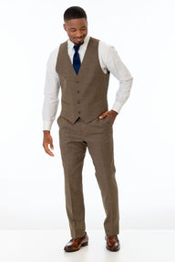 man wearing Brown Archer Slim Fit Suit pants and vest
