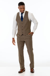 man wearing Brown Archer Slim Fit Suit pants and vest