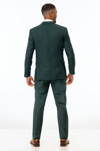 back view of man wearing Dark Green Stretch Slim Fit Suit 