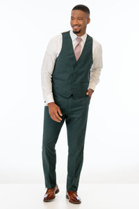 man wearing Dark Green Stretch Slim Fit Suit pants and vest