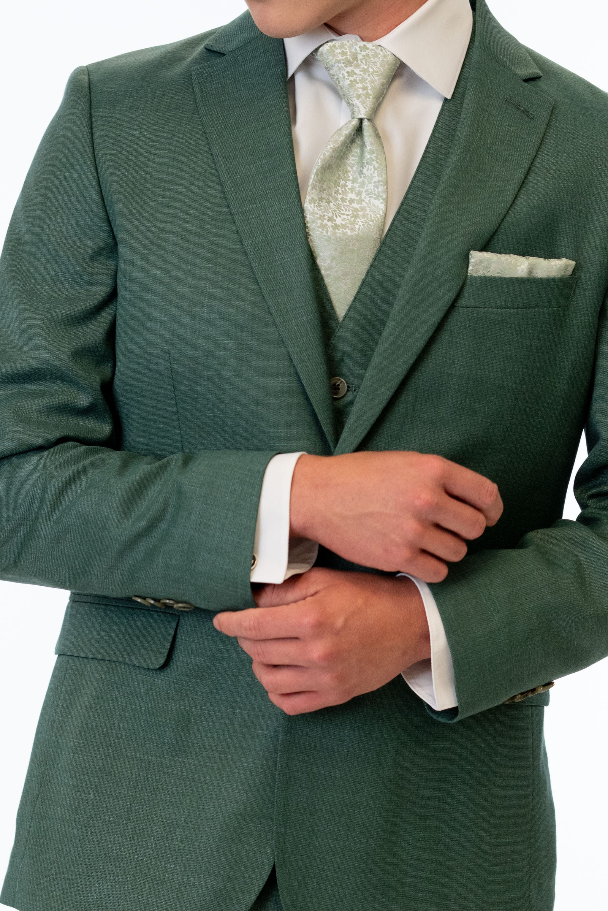 close up details of Forest Green Stretch Slim Fit Suit