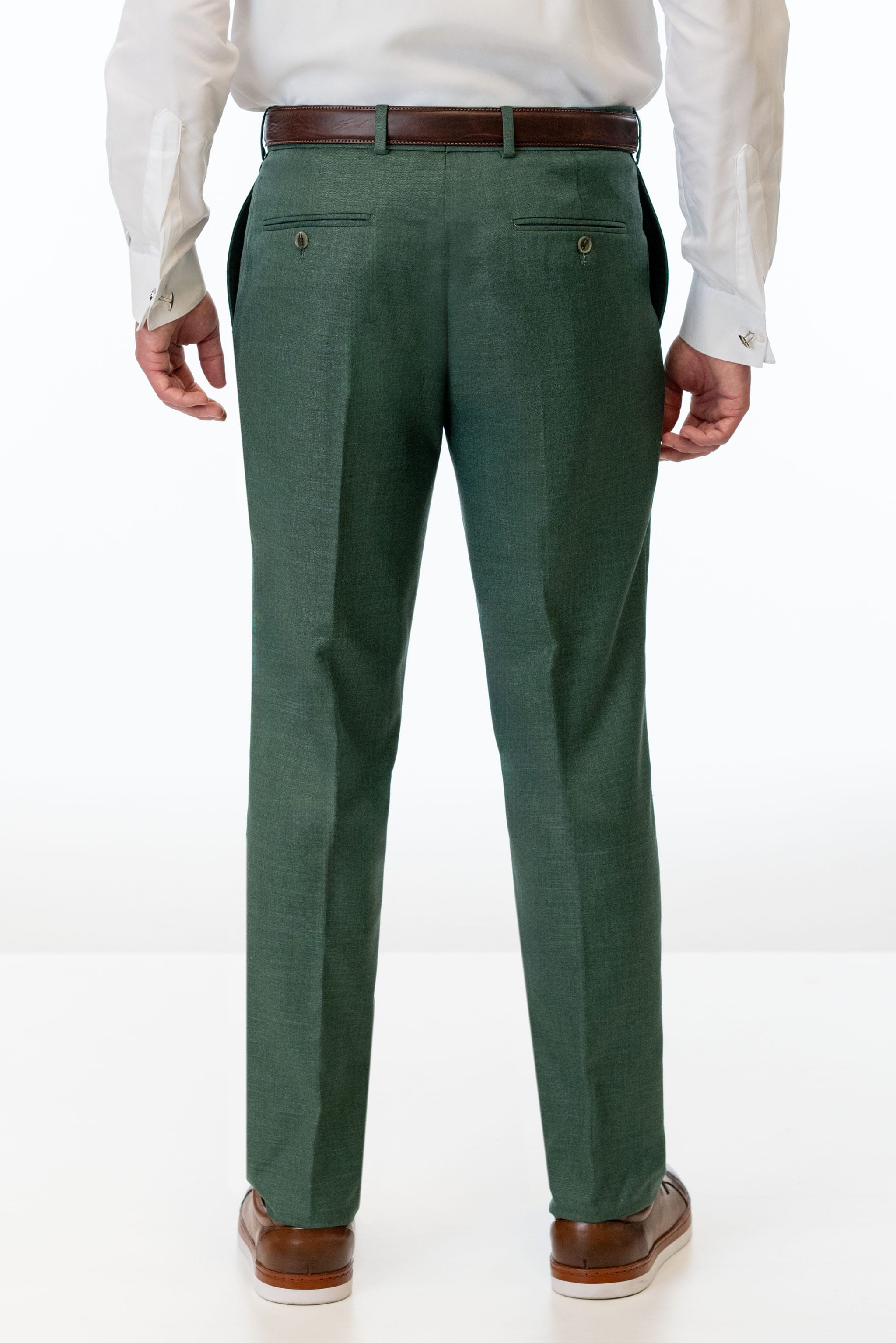 Back of Forest Green Stretch Slim Fit Suit Pants