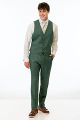 man wearing Forest Green Stretch Slim Fit Suit pants and vest