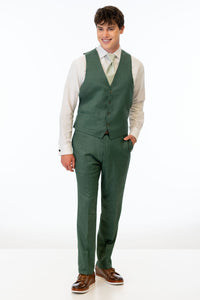 man wearing Forest Green Stretch Slim Fit Suit pants and vest