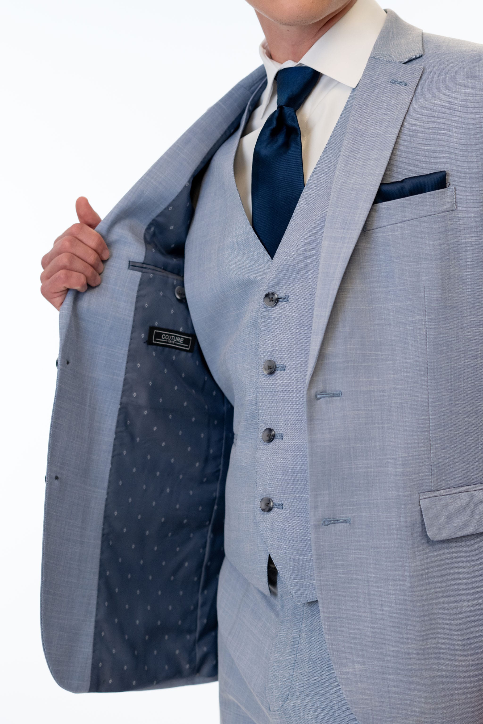 inside view of Oxford Blue Stretch Slim Fit Suit Coat