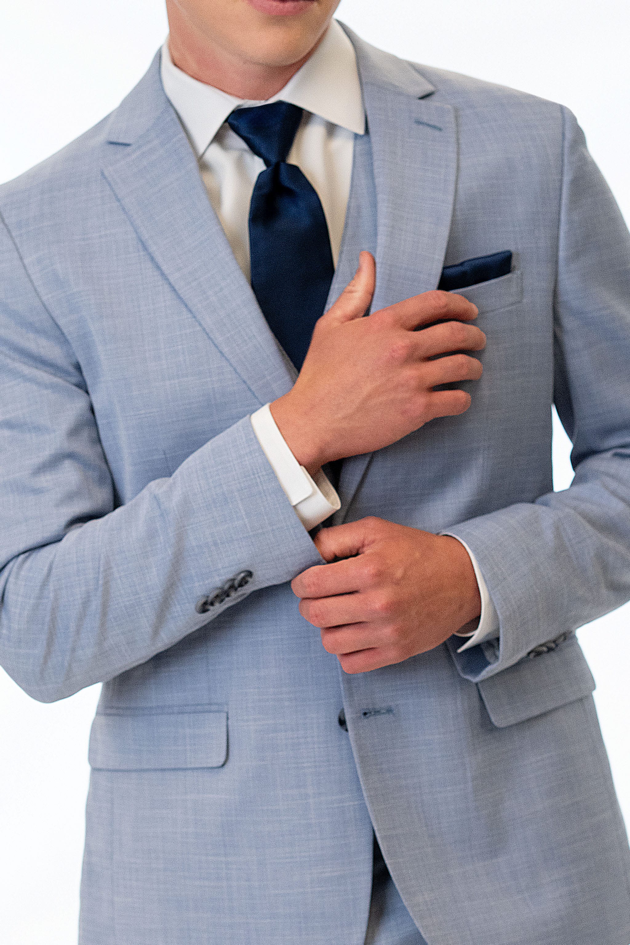 close up details of Oxford Blue Stretch Slim Fit Suit