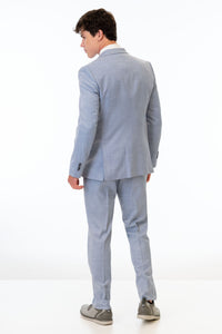 back view of man wearing Oxford Blue Stretch Slim Fit Suit 