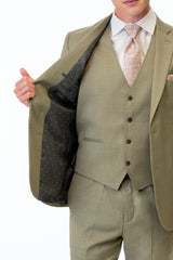 close up details of inside of the Sage Green Stretch Slim Fit Suit Coat