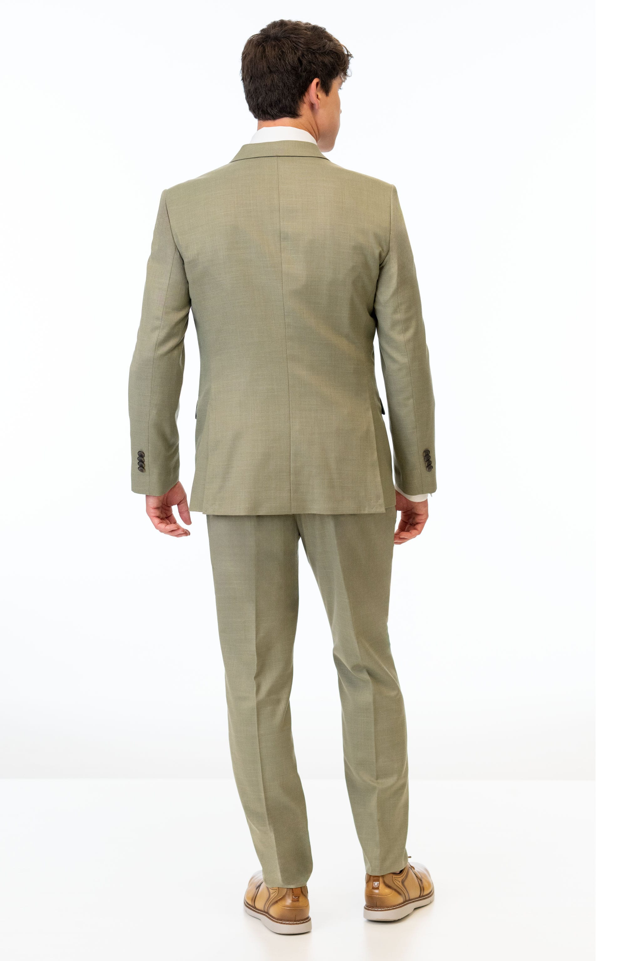 back view of man wearing Sage Green Stretch Slim Fit Suit 