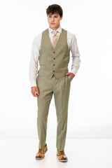 man wearing Sage Green Stretch Slim Fit Suit pants and vest