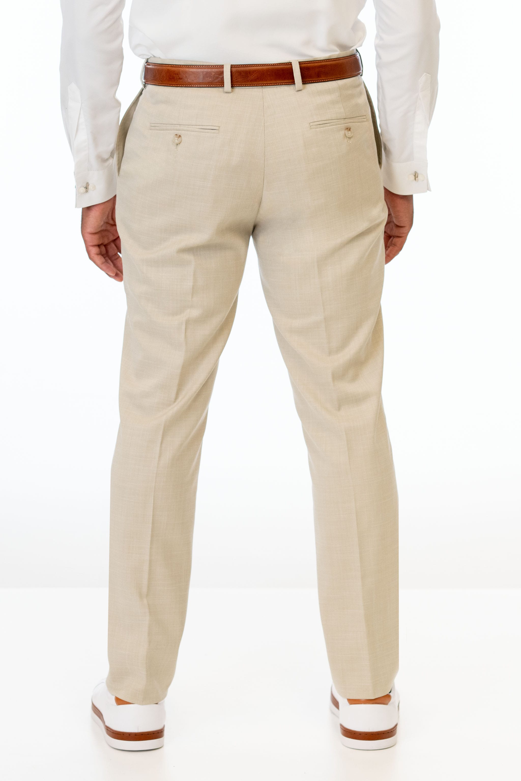 Back of Tan Stretch Slim Fit Suit Pants