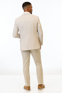 back view of man wearing Tan Performance Stretch Slim Fit Suit 