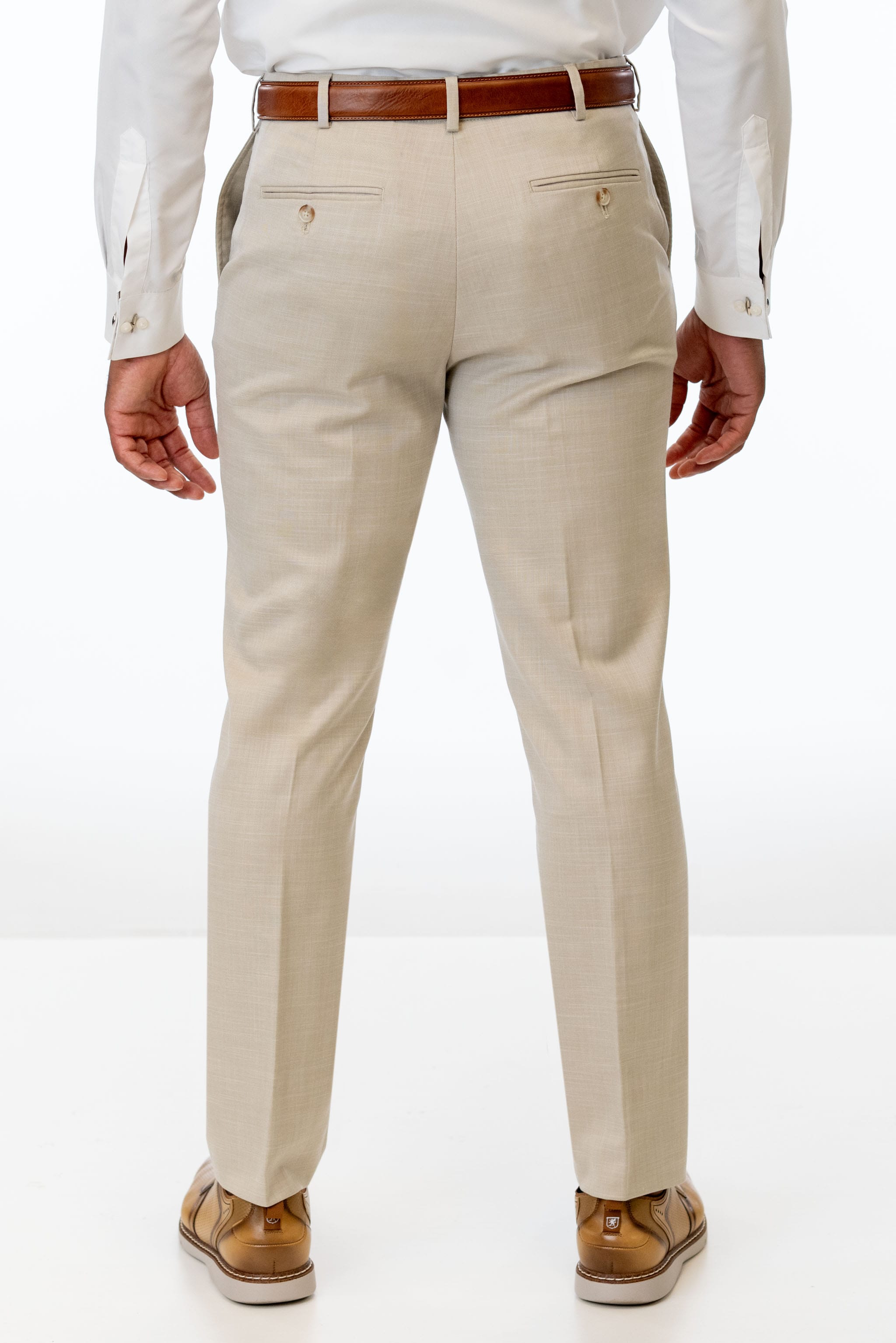 Back of Tan Performance Stretch Slim Fit Suit Pants