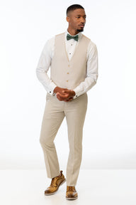 man wearing Tan Performance Stretch Slim Fit Suit pants and vest