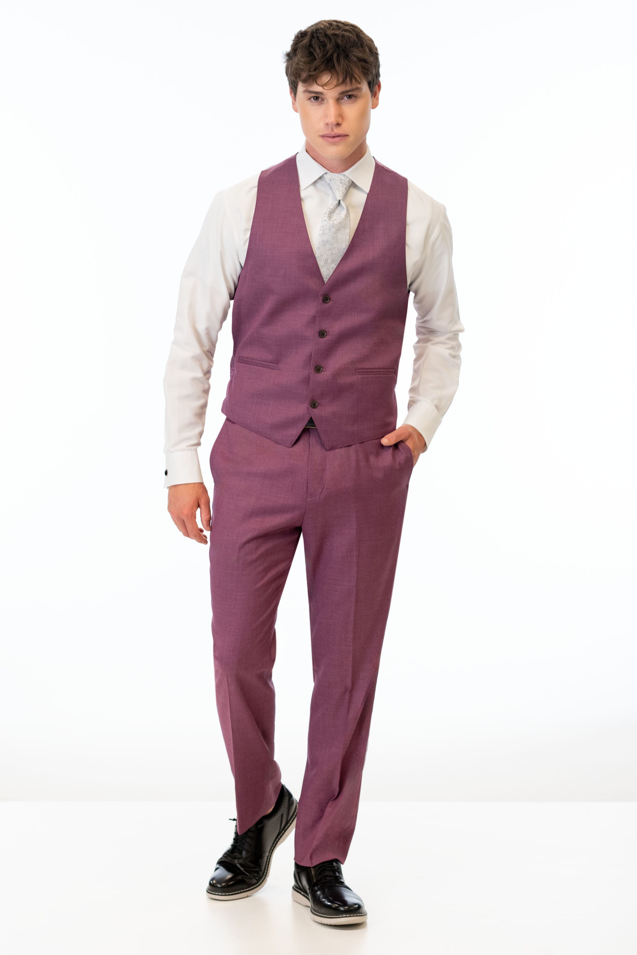 man wearing Violet Stretch Slim Fit Suit pants and vest