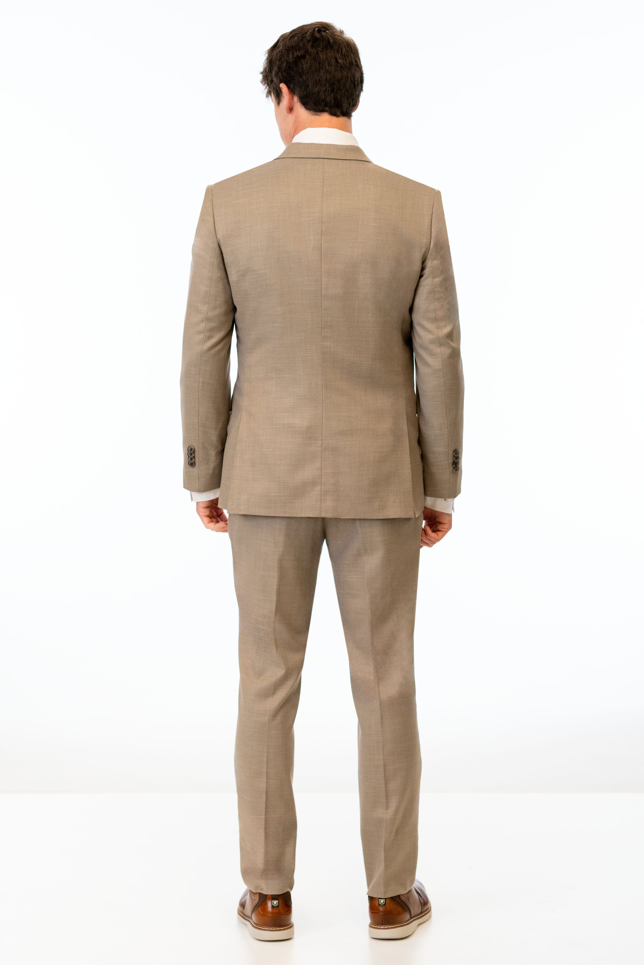 back view of man wearing Wheat Stretch Slim Fit Suit 