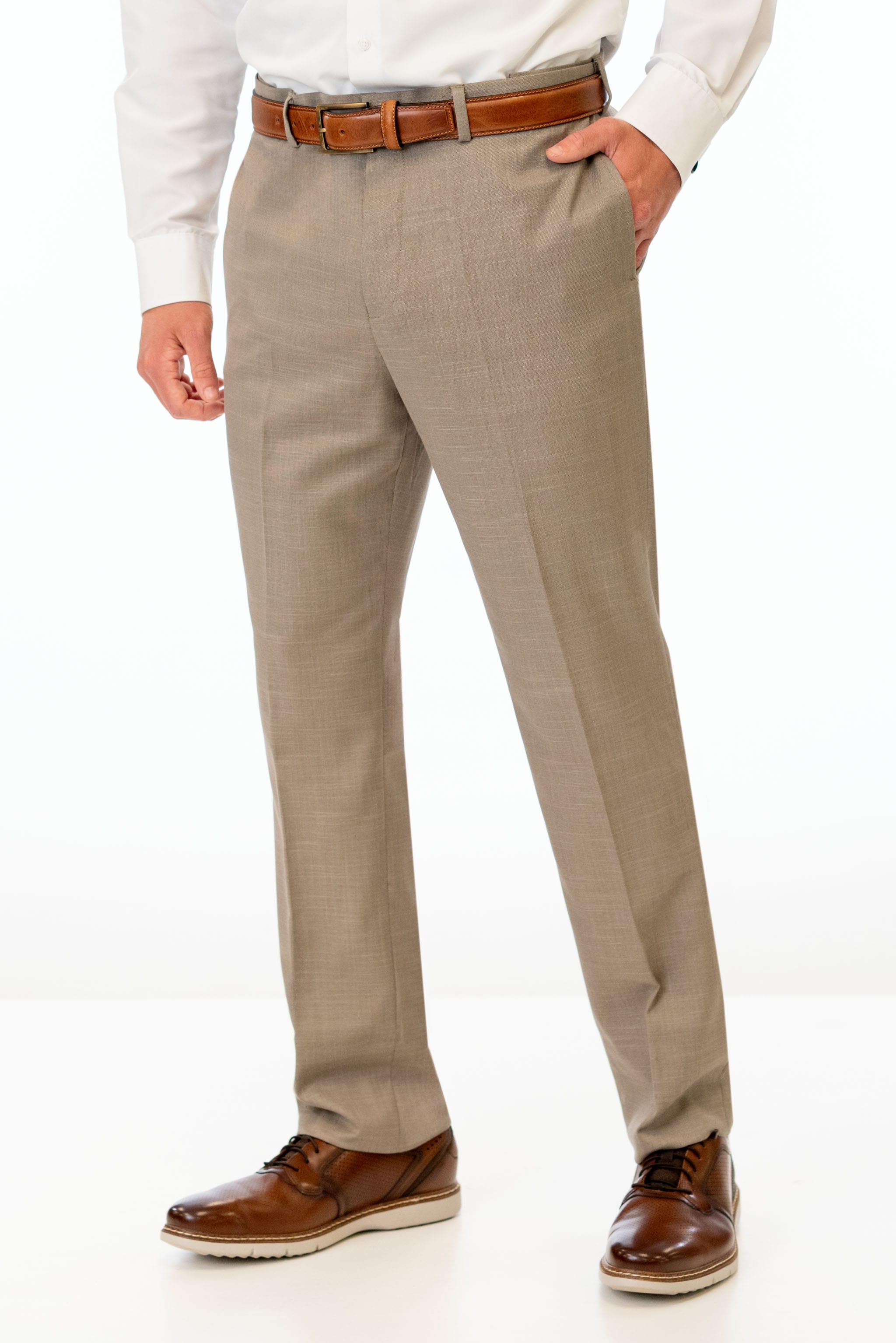 Wheat Stretch Slim Fit Suit Pants