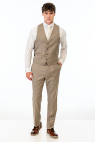 man wearing Wheat Stretch Slim Fit Suit pants and vest