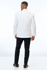 full length image of the back of a man wearing White Classic Dinner Jacket with black pants