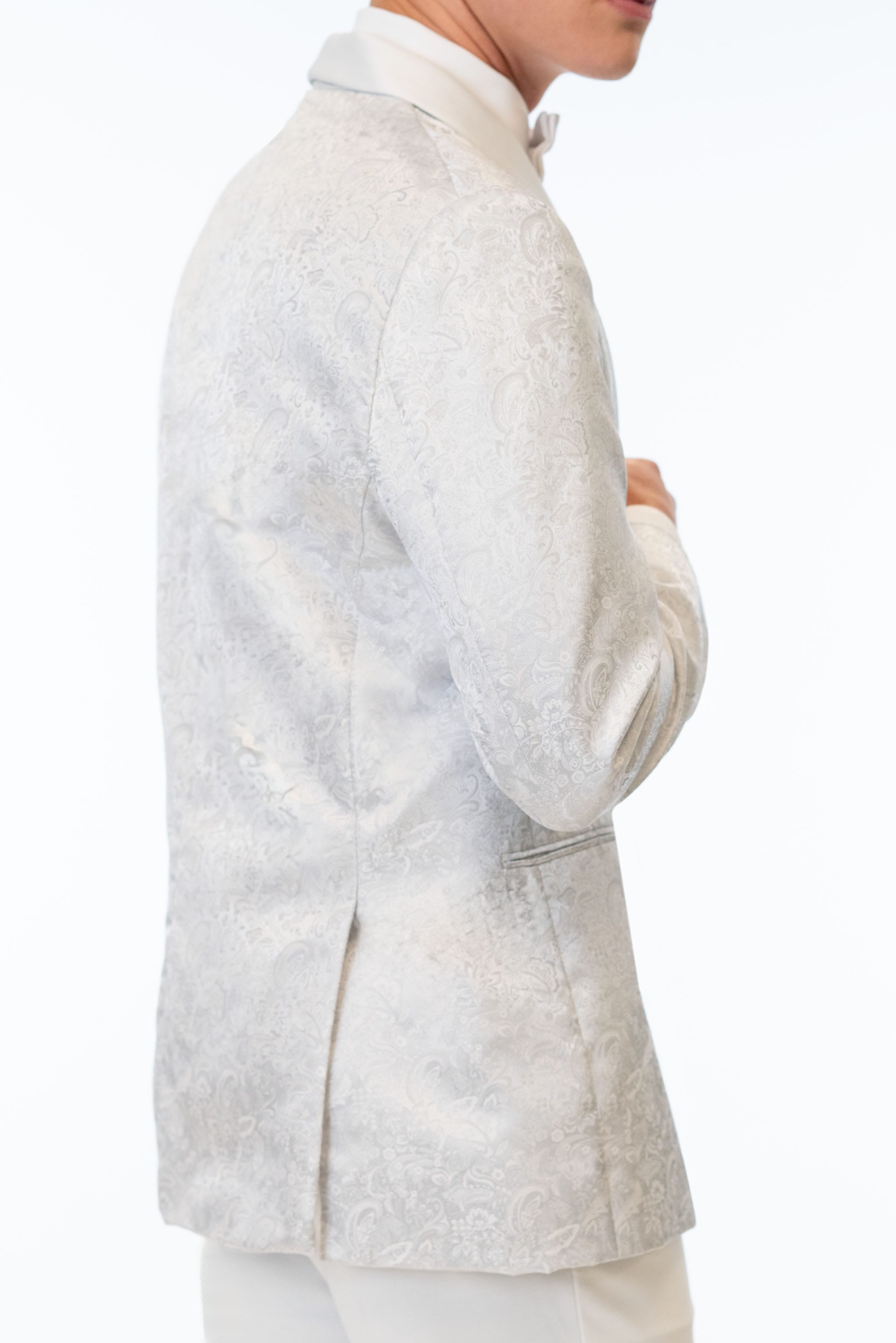 back details of the White Paisley Tuxedo coat