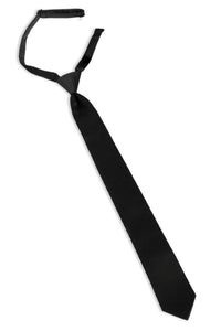 Black skinny pre-tied windsor tie on a white background
