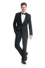 Black Slim Fit Tuxedo Coat - Super 120's