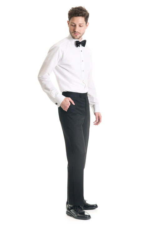 Black Slim Fit Tuxedo Pants - Super 120's