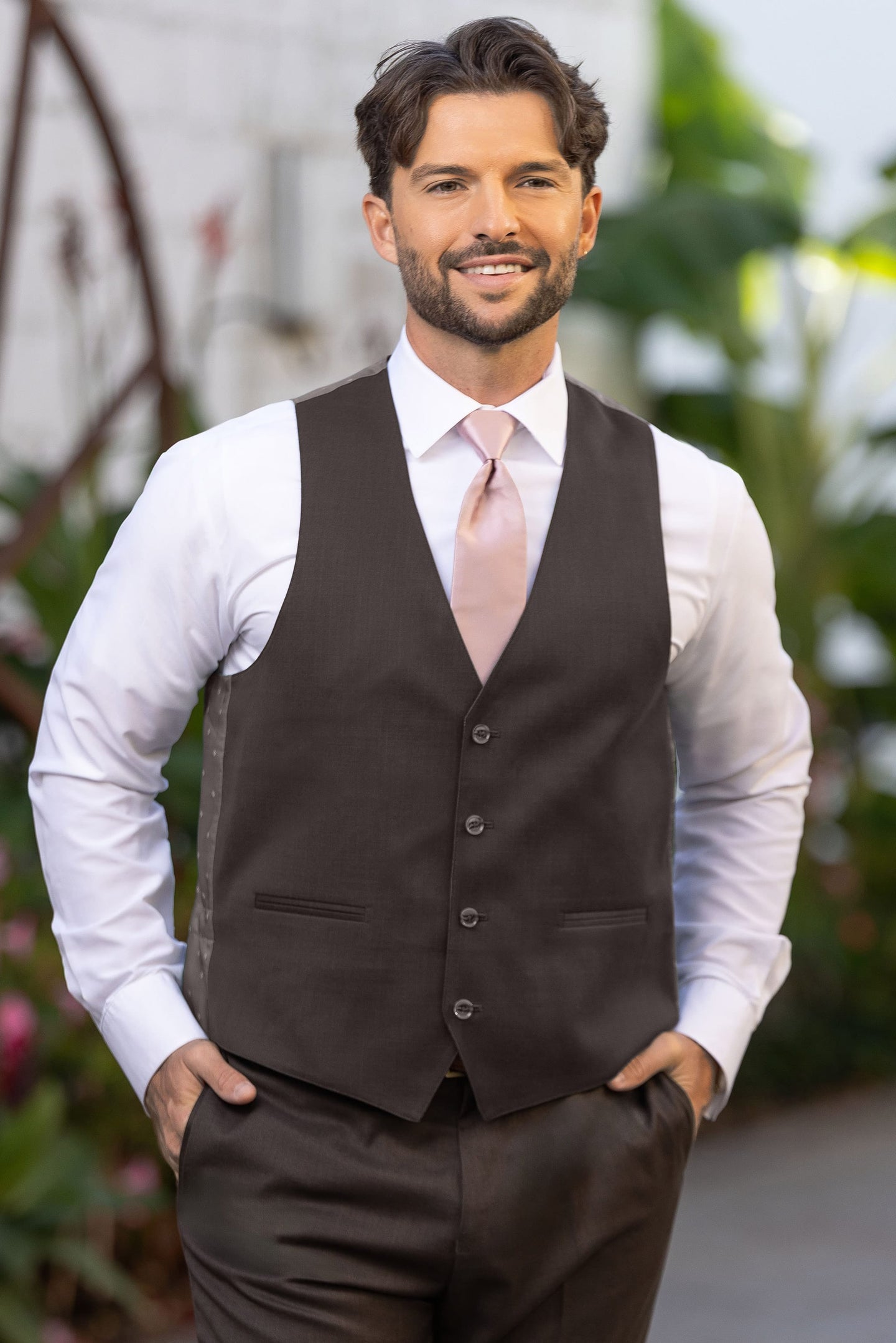 Dark Brown Stretch Slim Fit Suit Vest