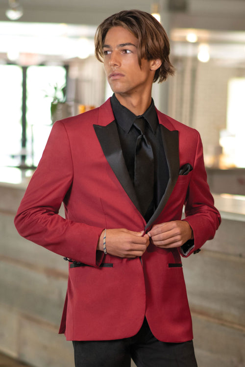 Red Stretch Slim Fit Tuxedo Coat