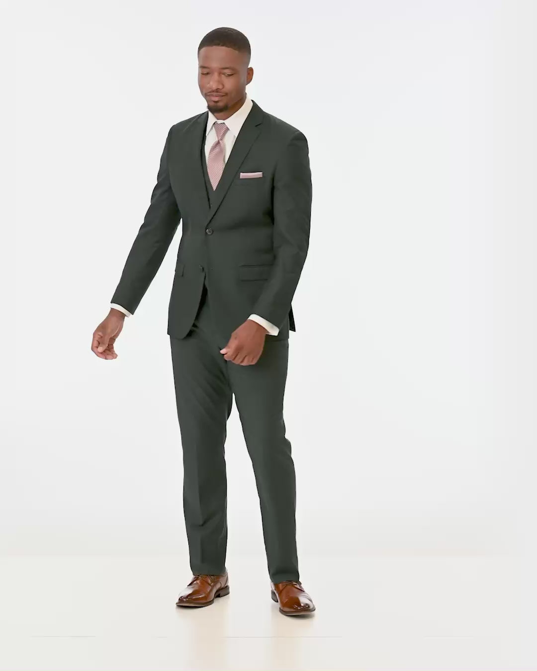 short video showing 360 degree views of Couture 1910 Dark Green Stretch Suit