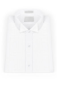 White Pleated Wing Collar Tuxedo Shirt