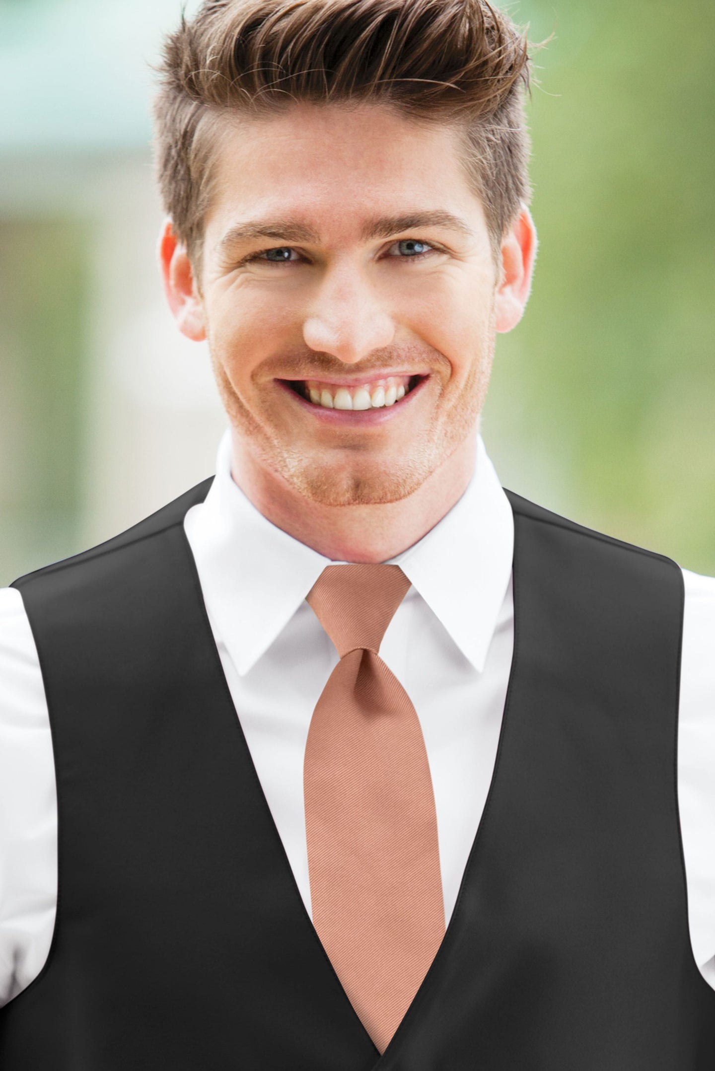 man wearing Desert Coral Simply Solids Windsor Tie