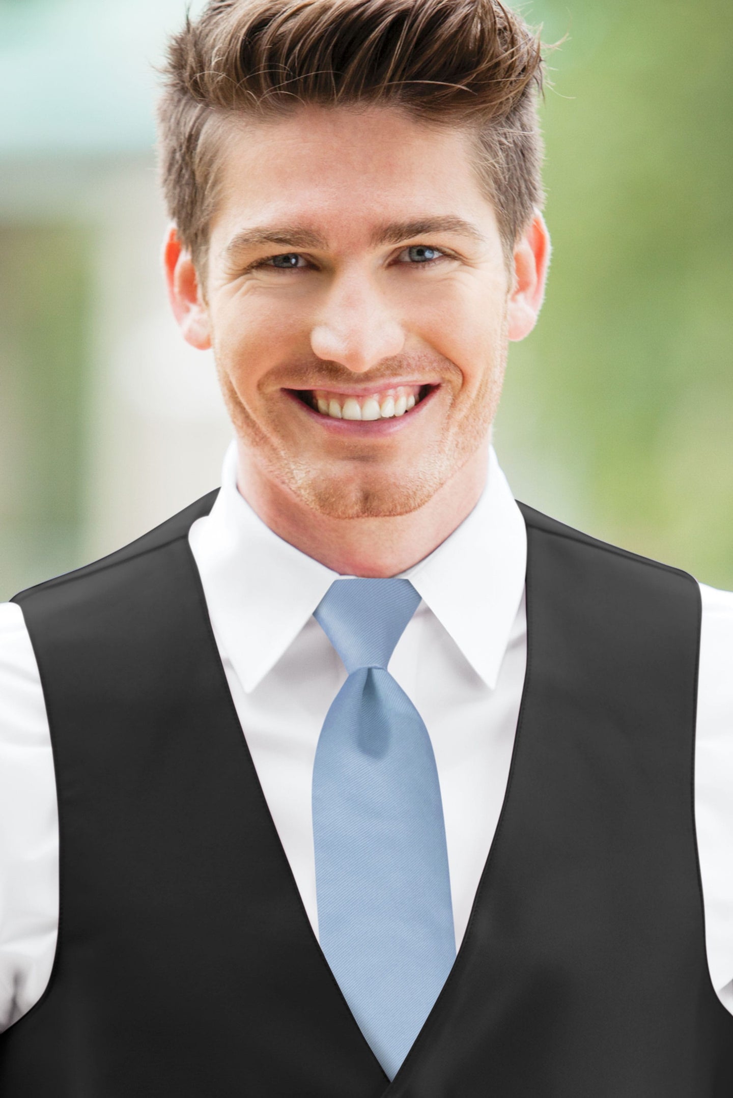 man wearing Lite Blue Simply Solids Windsor Tie