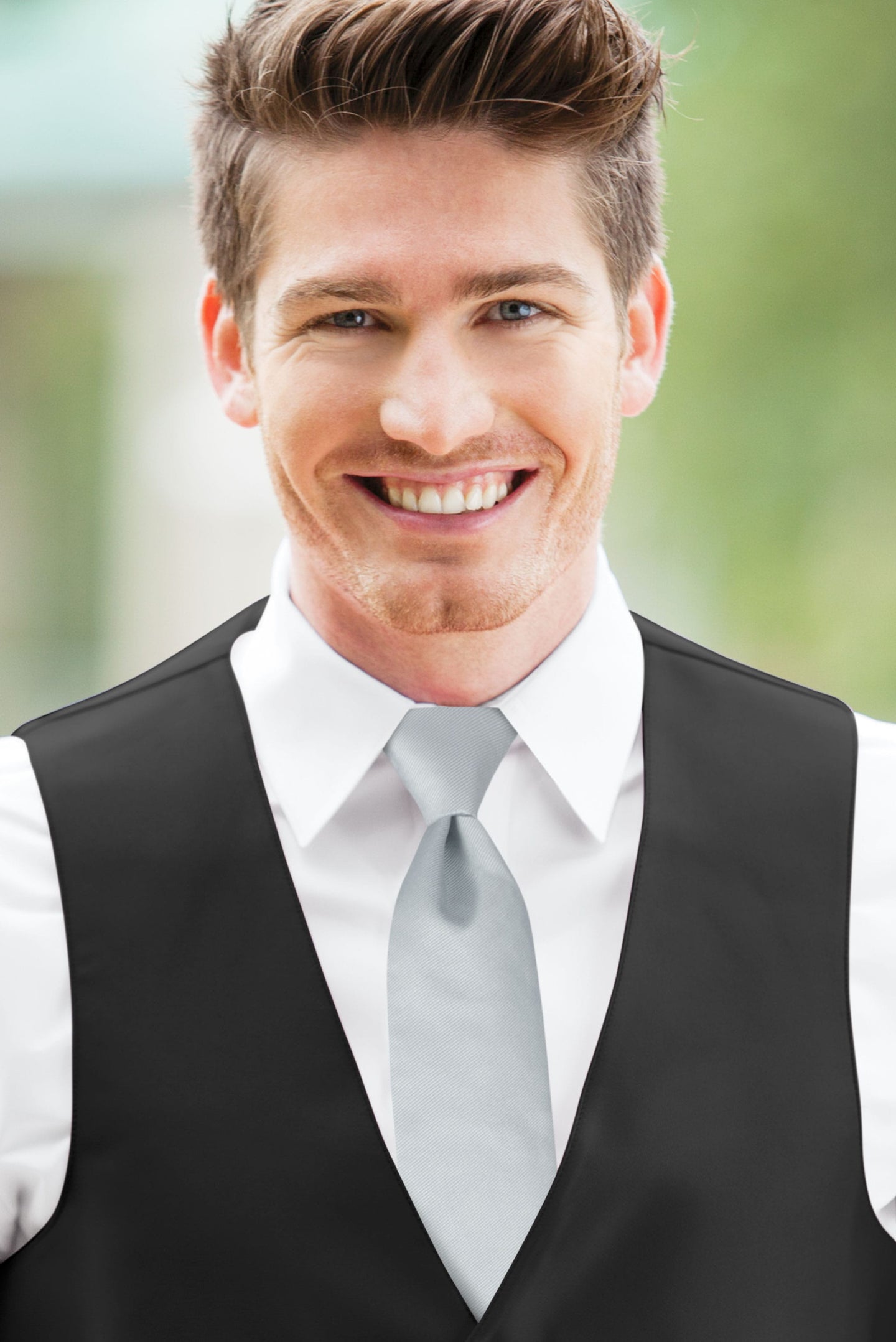 man wearing Mist Simply Solids Windsor Tie