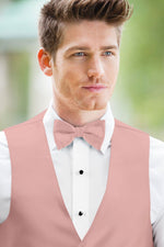 man wearing white shirt, solid ballet bow tie, and matching Expressions vest