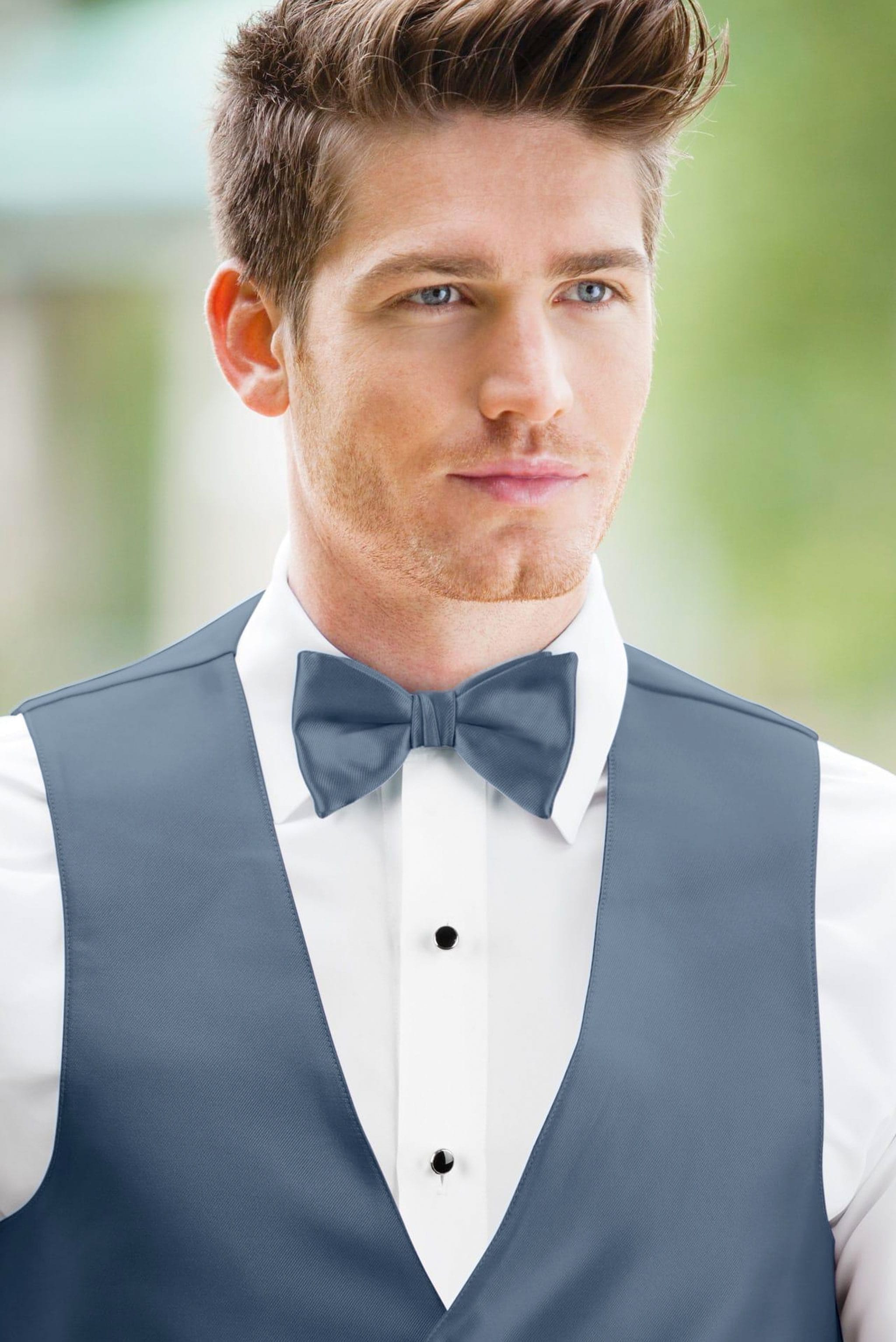 black dress shirt with blue bow tie Men's Silk Blue Black Self Bow Tie with Handkerchief