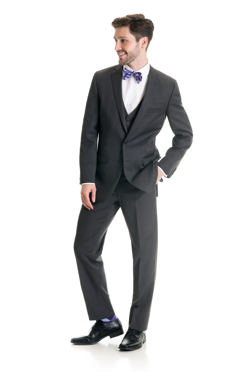 Dark Grey Slim Fit Suit Coat - Full Suit Front Three Quarter