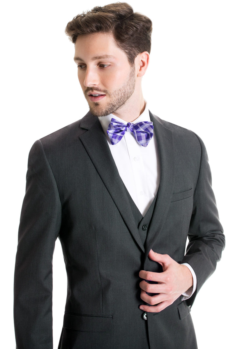 Dark Grey Slim Fit Suit Coat - With Bow Tie