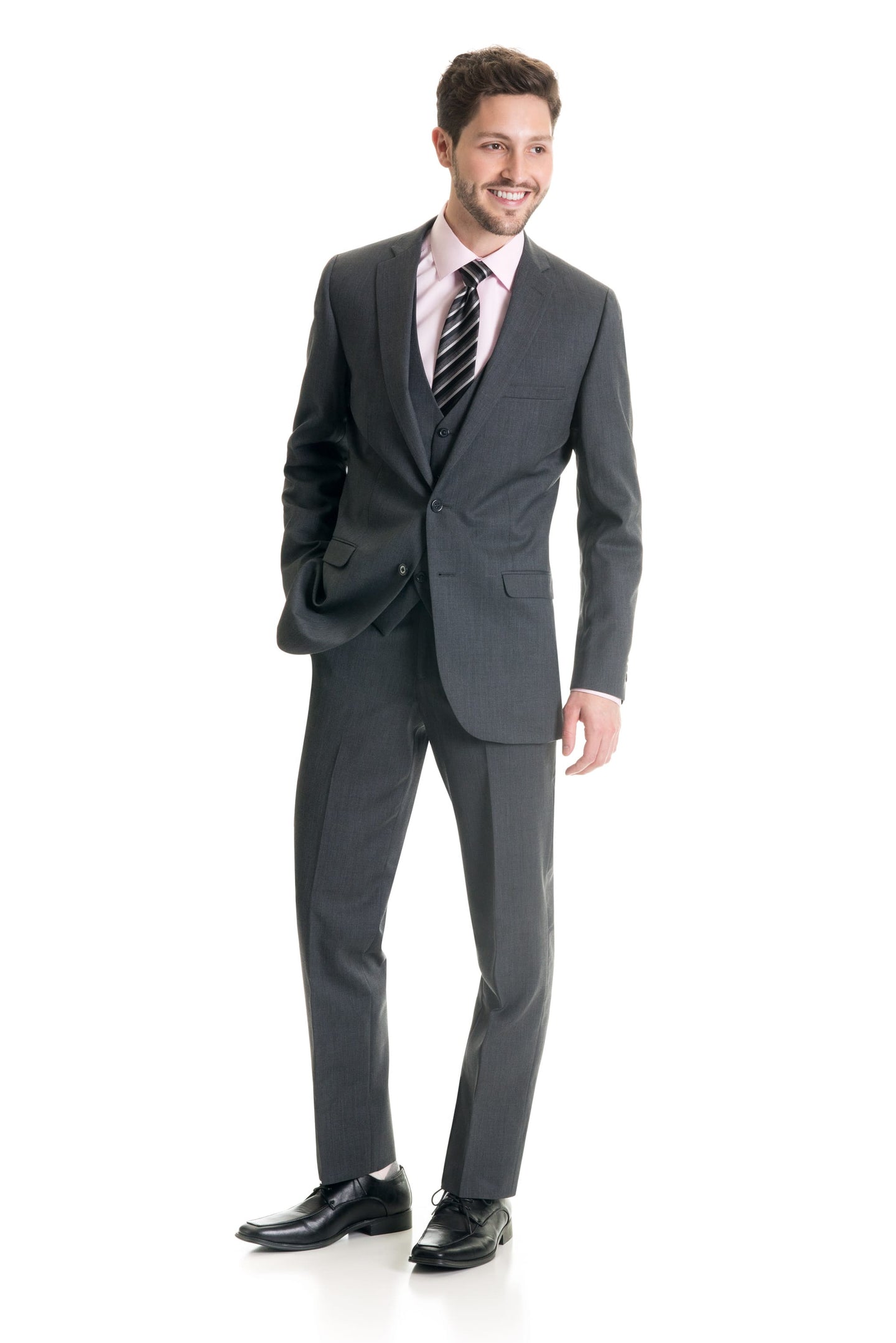 Grey Slim Fit Suit Coat - Super 120's - Full Suit Front Three Quarter