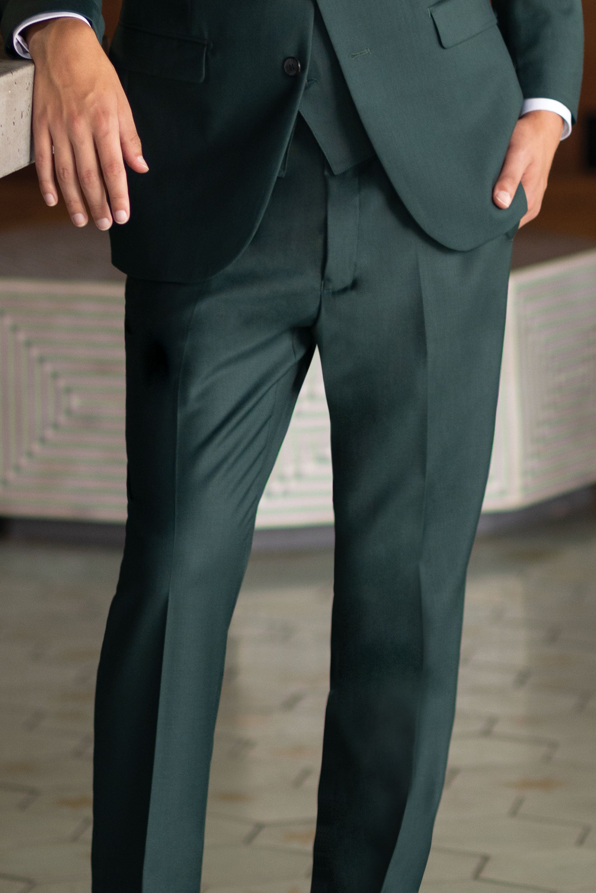 Tea Green Textured Regular Fit TerryRayon Pants For Men