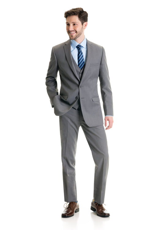 Light Grey Slim Fit Suit Coat - Full Suit Front